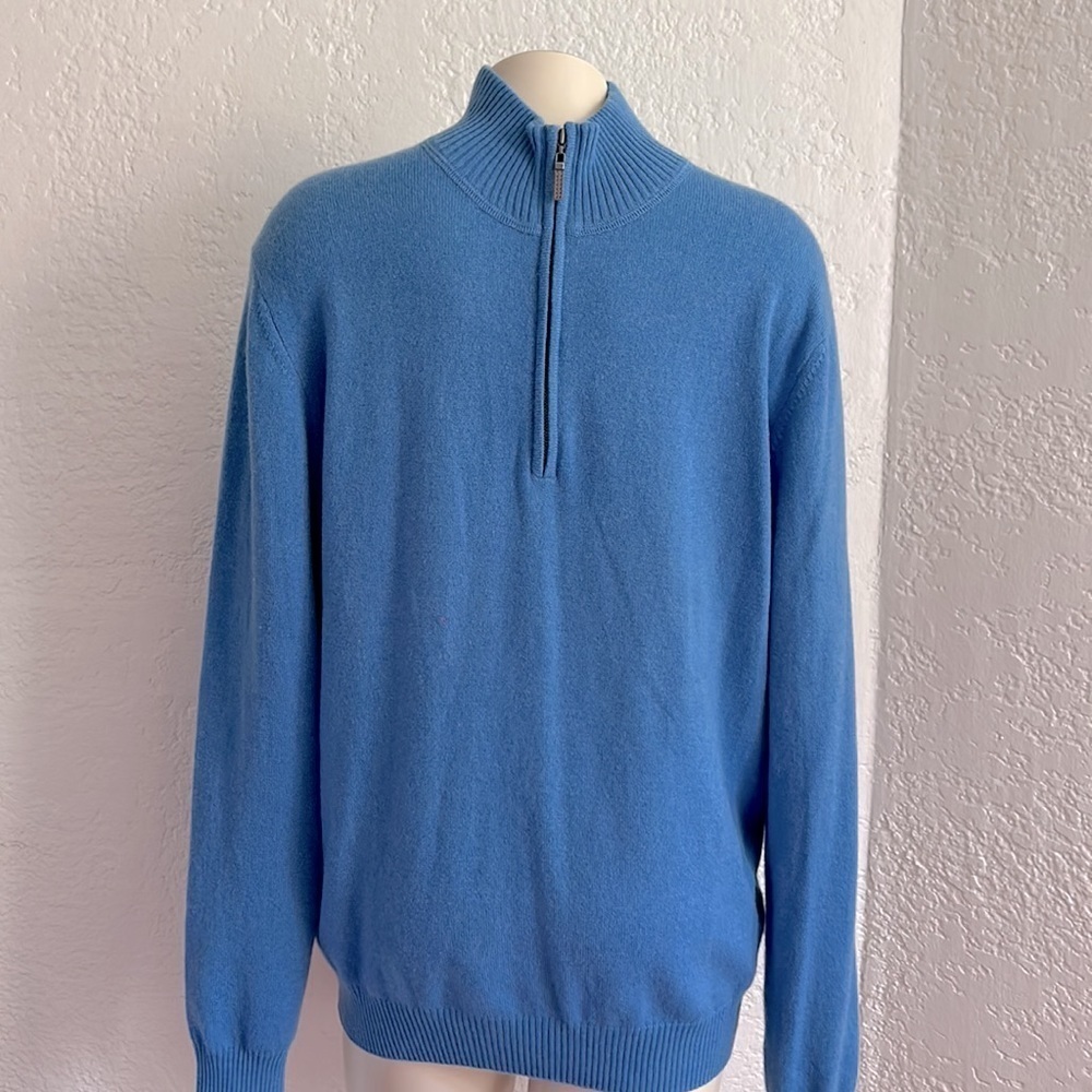 Kinross 100% Cashmere 1/4 Zip Mock Neck Stonewash Blue Sweater MED - Picture 2 of 13